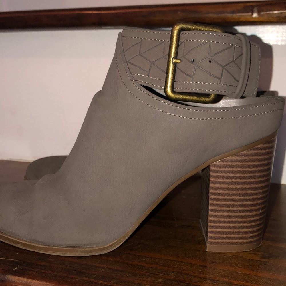 Grey Open Back Buckle Booties